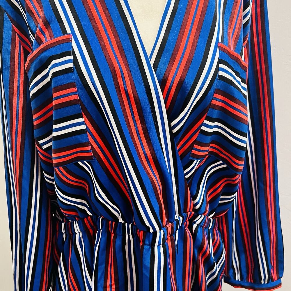 Express Shirt Dress Red White & Blue Striped Long Sleeve Dress Petite Xl (A0131) - Picture 2 of 6